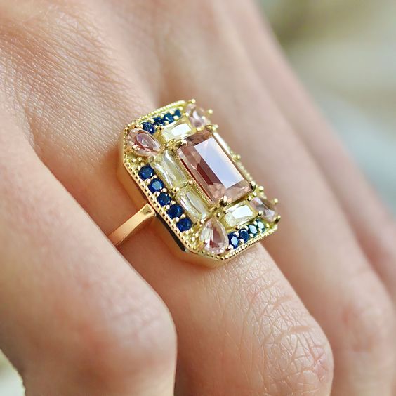 Vintage Colorful Crystaline Gold-Tone Finish Ring